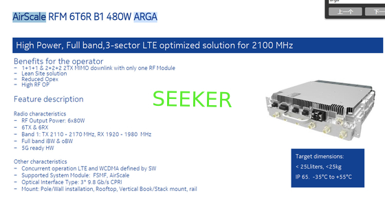 ARGA AirScale RFM 6T6R B1 480W ARGA 474800A LTE 19 SRAN 19 6*TX: 60 MHz 6*RX: 60 MHz 3* 9.8 Gb/s CPRI Band 1 (2100): 6x8 supplier