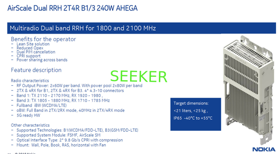 NOKIA AHEGA AirScale Dual RRH 2T 4 R B1/3 240W 473995A 2TX &amp; 4RX for B1, 2TX &amp; 4RX for B3. 4* 4.3 10 connectors supplier