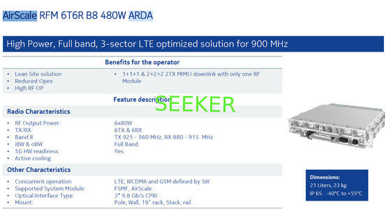 NOKIA 474840A ARDA AirScale RFM 6T6R B8 480W 6x80W 6TX & 6RX TX 925 960 MHz, RX 880 915 MHz Full Band supplier